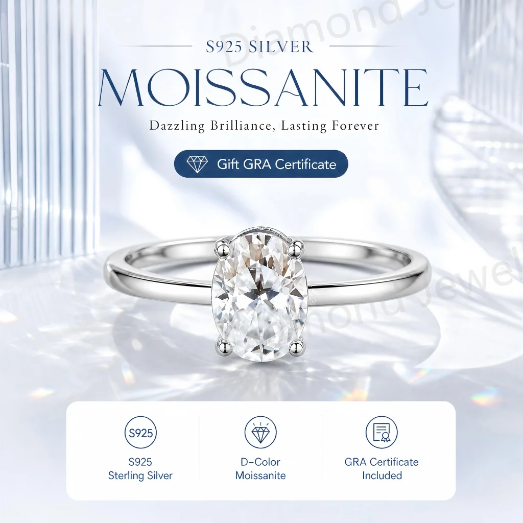 With GRA Certificate Moissanite S925 Sterling Silver Sparkling Adjustable Rings Pass Diamond Tester Oval Radiant Pear Rings Man view 2