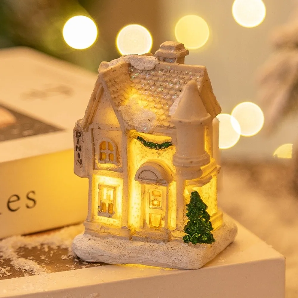 Resin Christmas House Ornament LED Light Cartoon Mini Light Up Village House Battery Powered Christmas Night Light