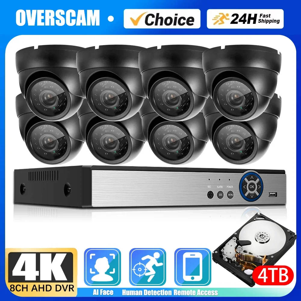 Full Time Color Security Camera System 8MP 4K 8CH H.265+ DVR Waterproof Doom CCTV Camera Remote Access Surveillance System Kit