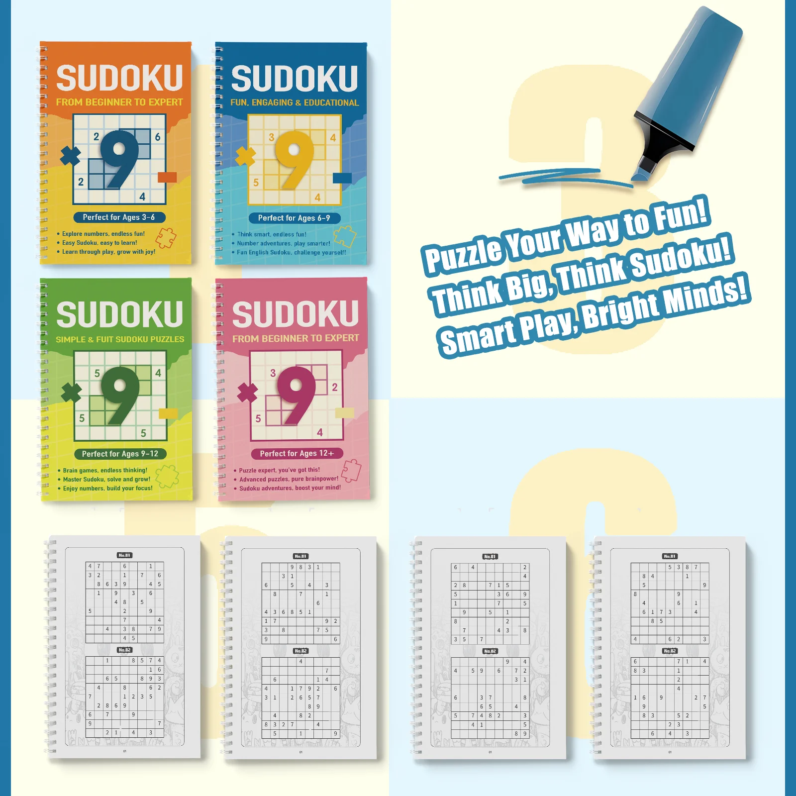 Fun Sudoku activity book, number reasoning and logic training, brain games workbook, boost focus and thinking skills