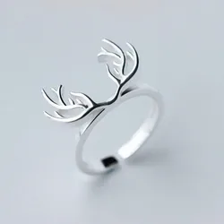 Personality Fashion Animal 925 Sterling Silver Jewelry Not Allergic Temperament Antlers Deer Original Design Opening Rings R011