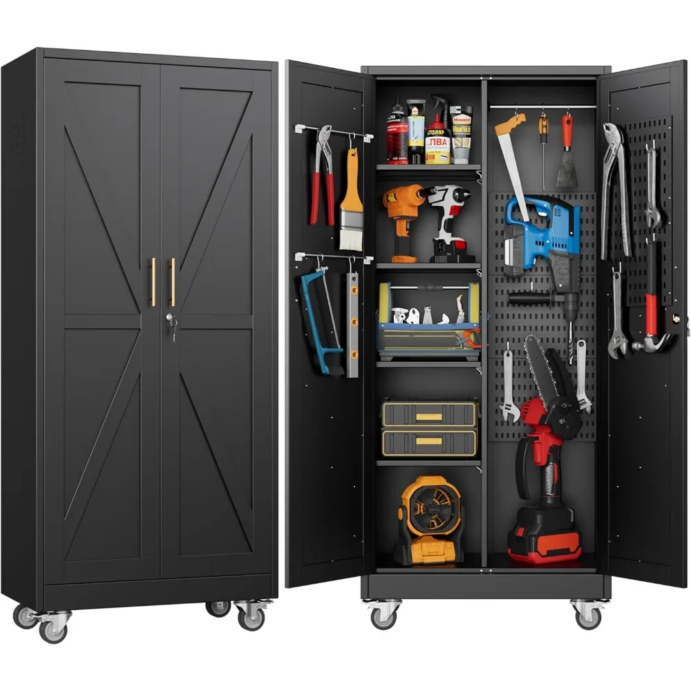 31.5 in Wide Garage Storage Cabinet, Metal Tool Cabinet with 4 Adjustable Shelves, Garage Storage System with Lockable Door
