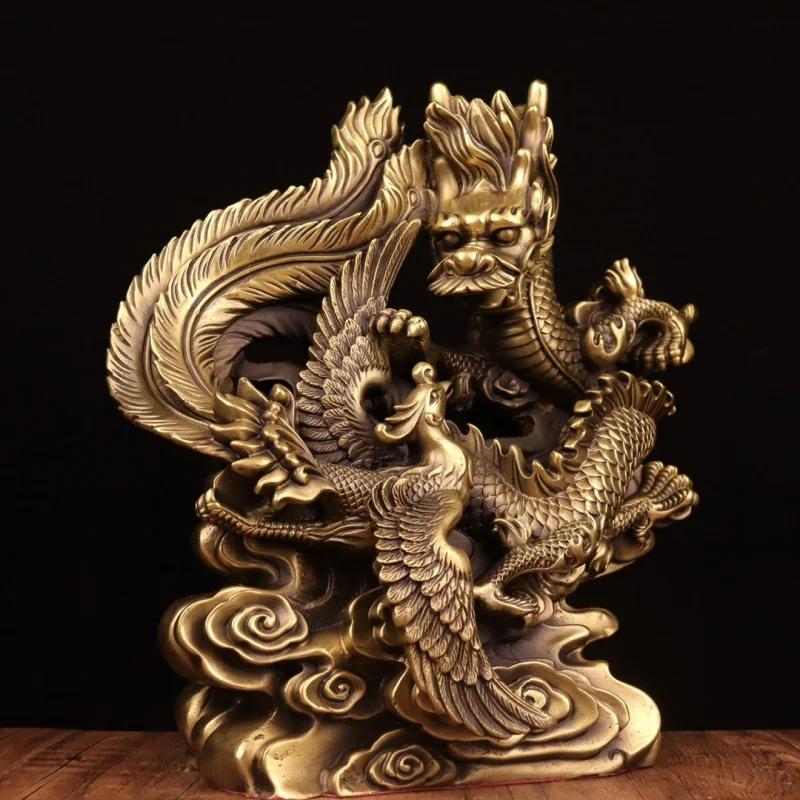 One-Piece Brass Prosperity Brought by the Dragon and the Phoenix Decoration Copper Dragon Wholesale Home Decorative Creative Gif