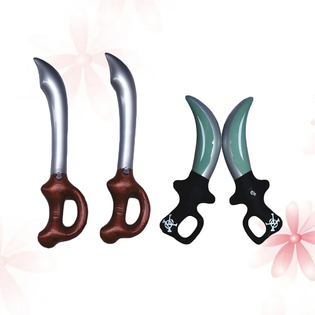 

4Pcs Inflatable Pirate Swords Halloween Costume Props 2 Brown 2 Black Handle Children Pretend Play Accessories