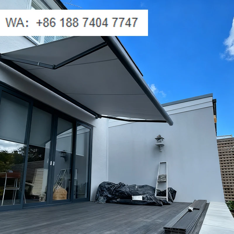 

Моторизованная выдвижная маркиза с дистанционным управлением, алюминиевая рама, полностью кассетный дизайн – водонепроницаемая, УФ-защита, для балкона