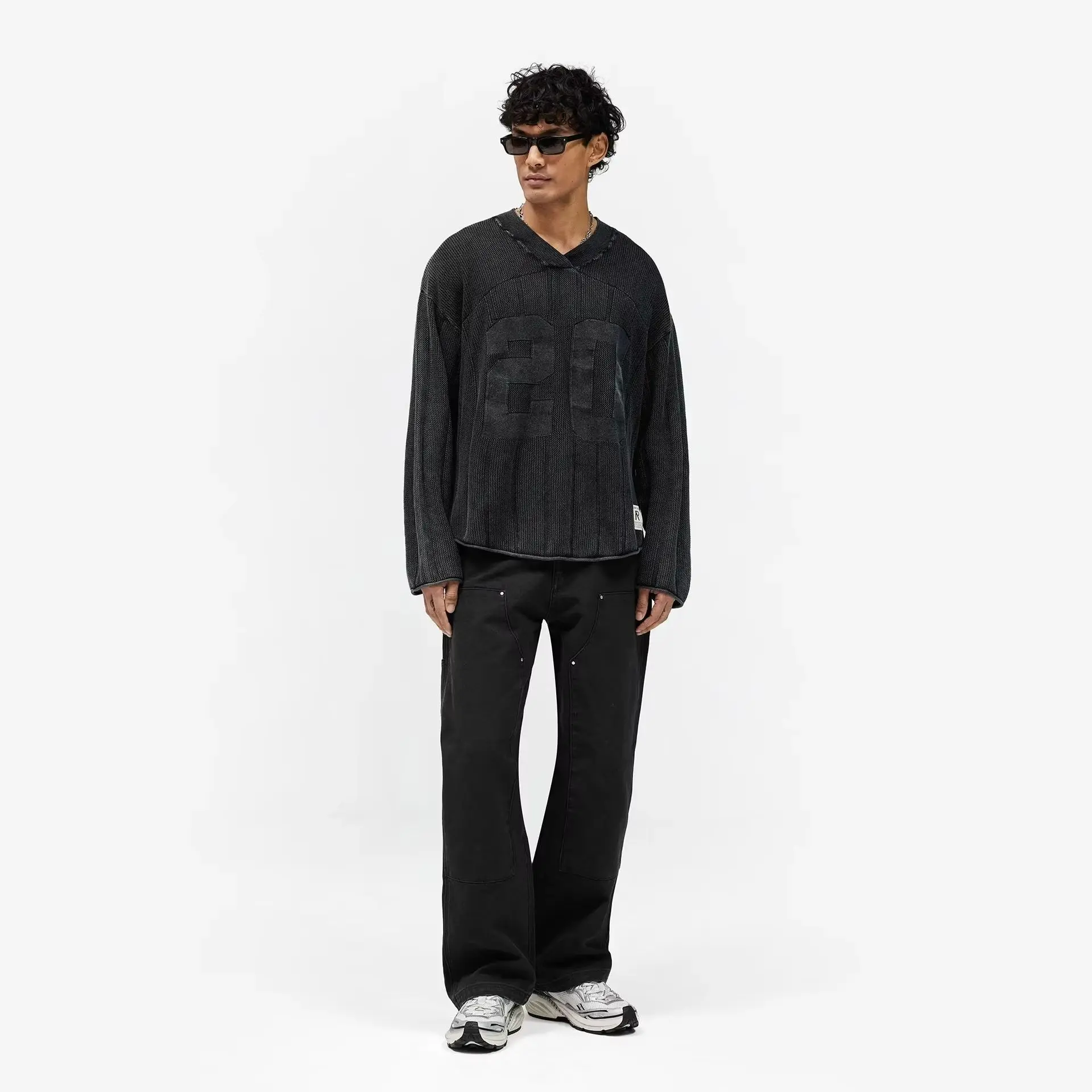 American Vintage Washed Distressed Long Sleeve Tee Men Women Loose Figure Print Rock Street Casual Top