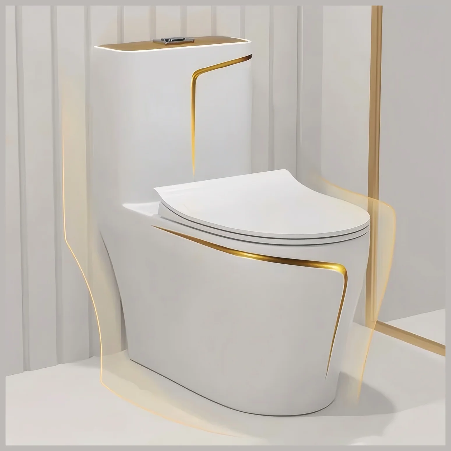 Floor Mounted Gold Line One-Piece Ceramic Toilet | Luxury Water Closet For Hotel & Apartment Project