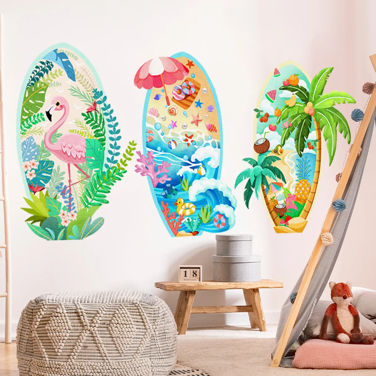 

Cartoon Summer Series Surfboard Background Decorative Wall Sticker Children's Room Background Self-adhesive Wall Sticker