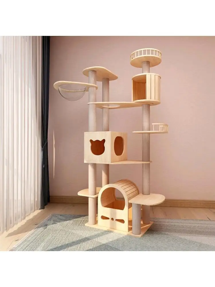 Solid Wood Cat Climbing Frame, Litter Space Capsule, Large Cat Frame, Jumping Platform, Villa