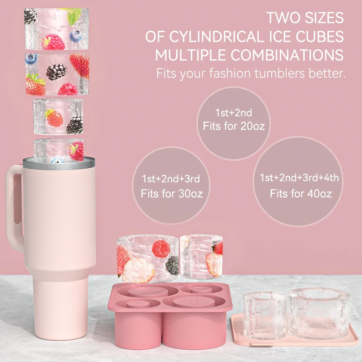 

Silicone Ice Cube Tray Mold for Stanley Cup Tumbler 20oz 30oz 40oz ,Cylinder Ice Cube Maker with Lid Kitchen Accessories Gadget