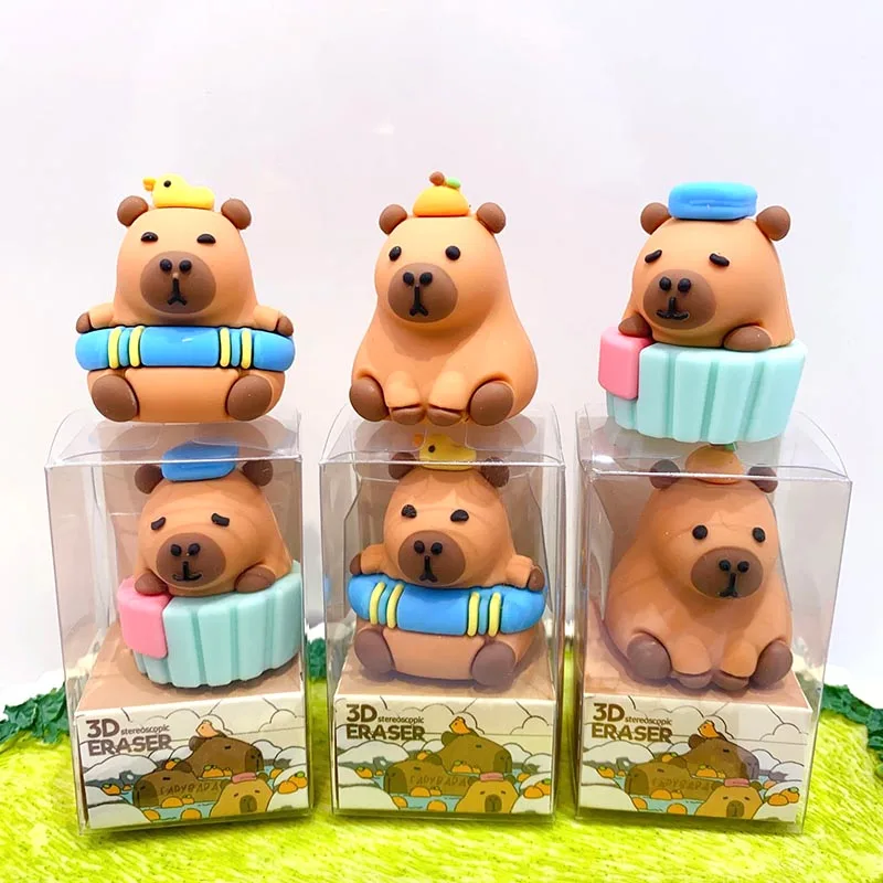 24pcs/lot Creative Capybara Eraser Cute Writing Drawing Pencil Erasers Stationery Gifts School Supplies