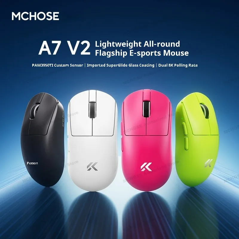

MCHOSE A7 V2 Ultra Gaming Mouse PAW3950Ti Super Sensor 20000FPS Tracking Accuracy 8kHz Polling Rate Low Latency Super Glide