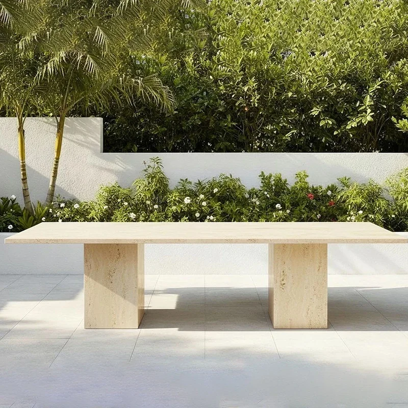 #Modern Minimalist Travertine Dining Table Large Rectangular Natural Stone Table  for Living Room Bedroom Hotel Home Decor