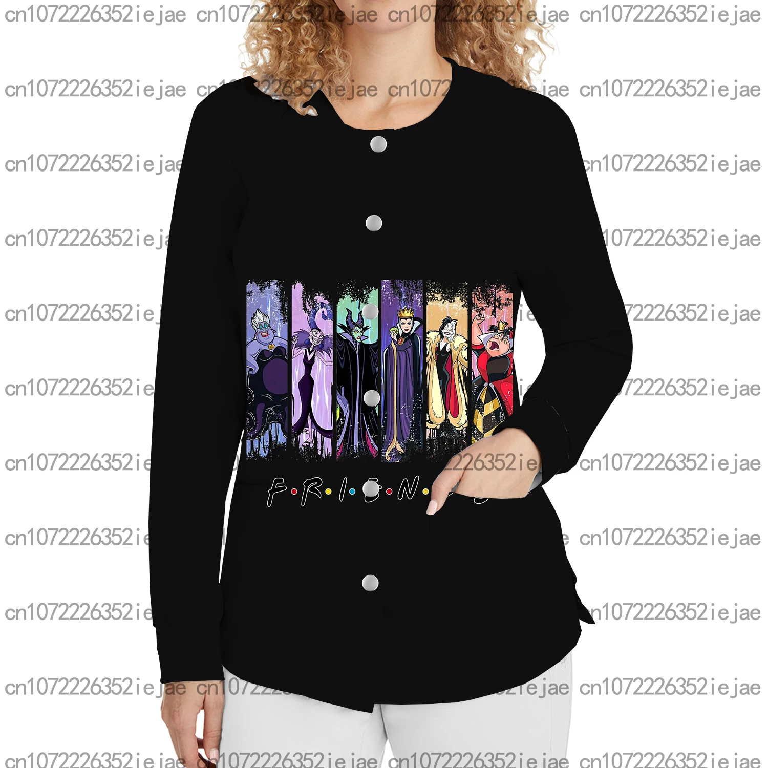 Damska odzież robocza, bluza medyczna z okrągłym dekoltem, moda salonu kosmetycznego, nadruk Halloweenowy Śpiący Diabeł, fartuch pielęgniarski do szpitala.