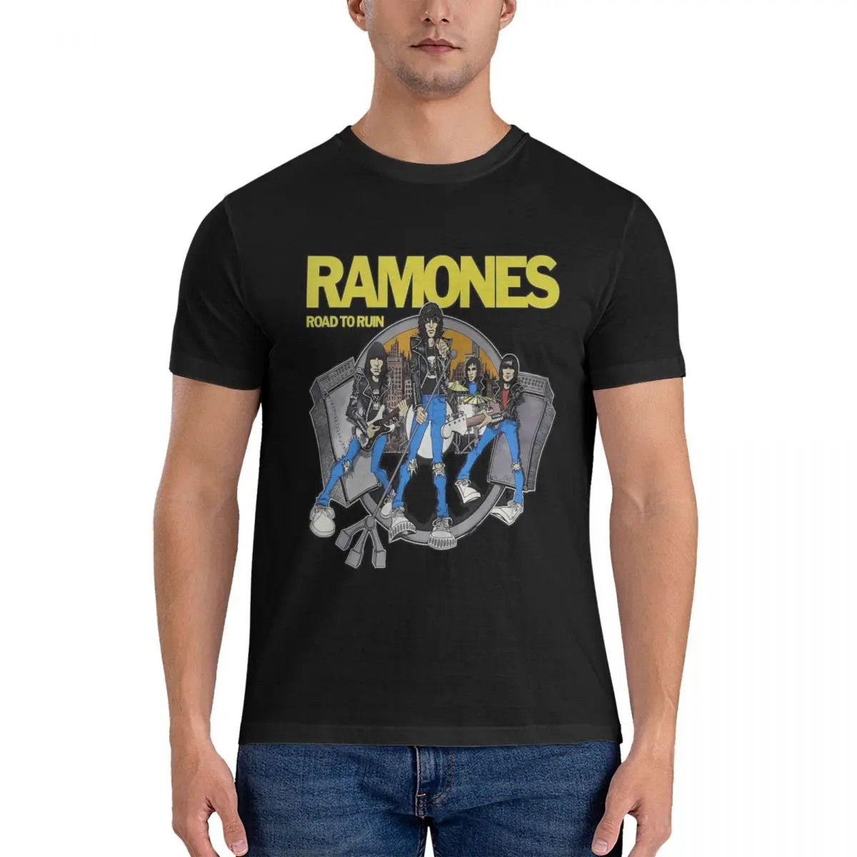 Men Ramones Classic graphic T Shirts The Ramones Band Pure Cotton Tops Vintage Short Sleeve Crewneck Tee Shirt official-website