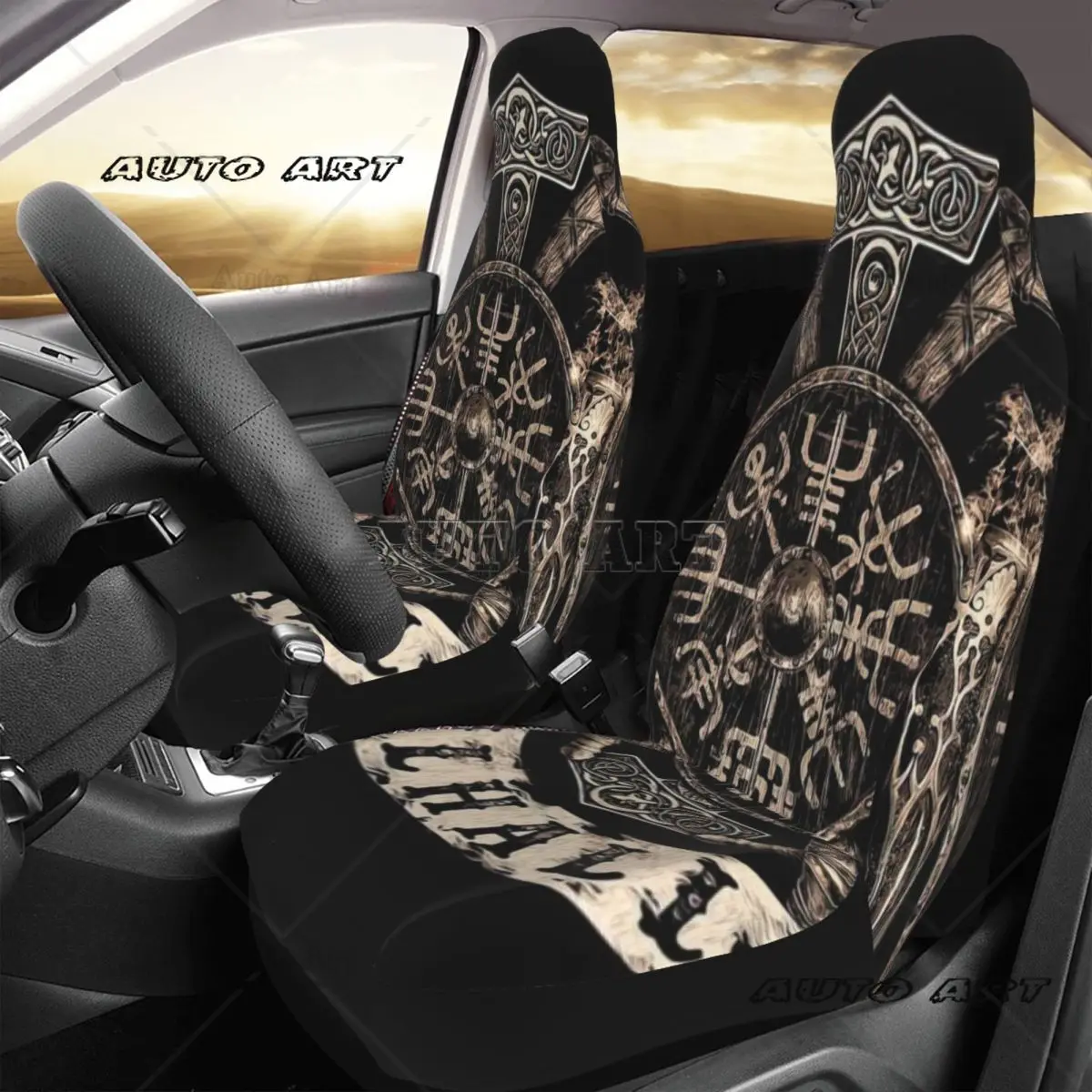 Viking Car Seat Cover Custom Printing Universal Front Protector Accessories Cushion Set