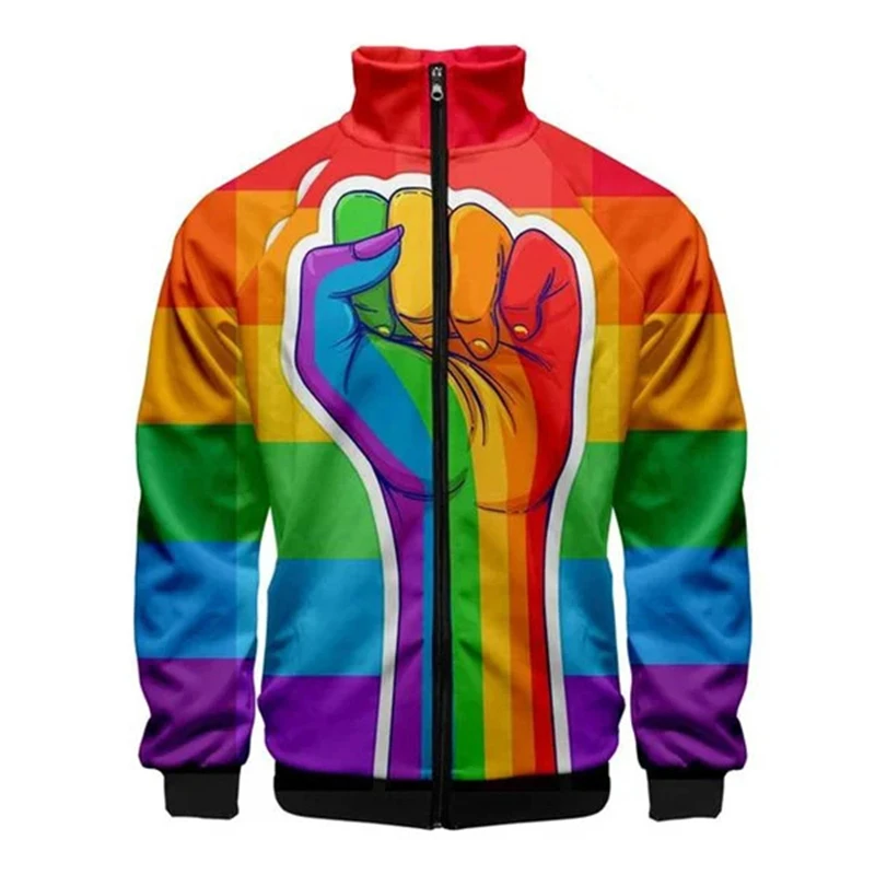 

Newest LGBT Fashion 3D Stand Collar Men Women Rainbow Flag Lesbians Gays Zipper Jacket Casual Long Sleeve Jacket Coat Clothes