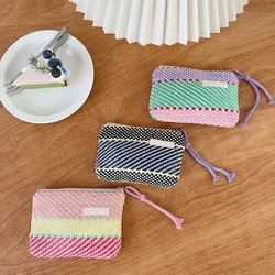 New Woven Colourful Stripes Canvas Clutch Bag Zipper Key Money Bag Pocket Fashion Women Men Coin Purse Small Wallet Card Holder