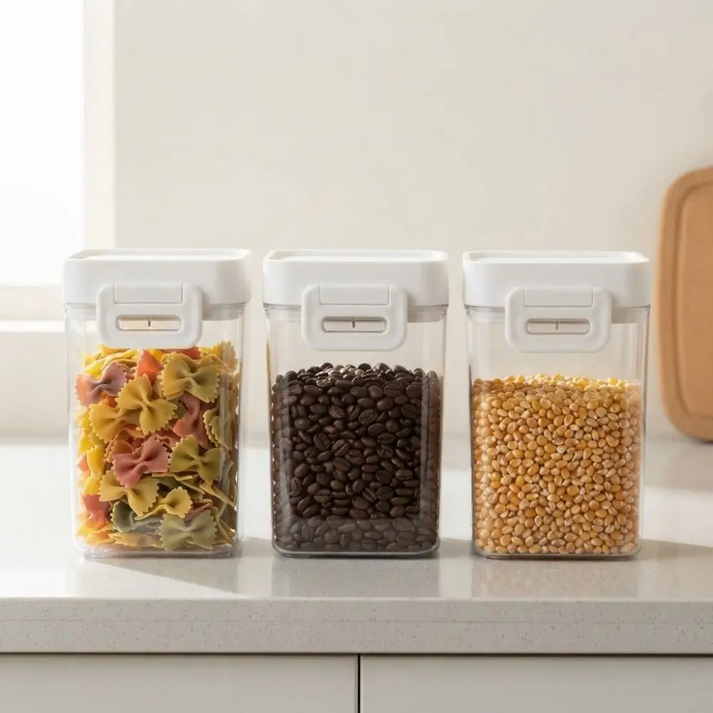 Plastic Grain Storage Box Sealed Insect Proof Food Storage Container Stackable with Spoon Dry Food Container for Kitchen