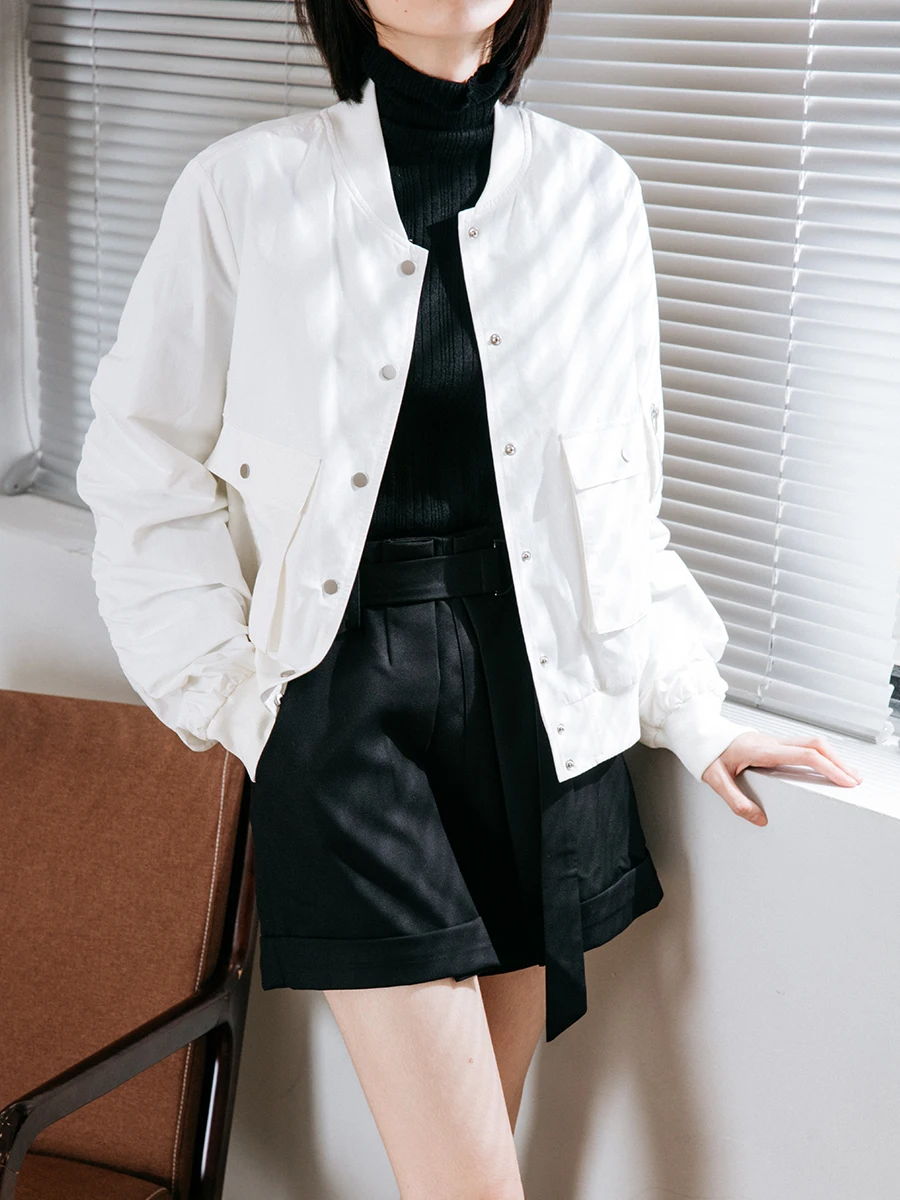 

Original Design ort Baseball Jaet Women's Loose Thin Top Hong Kong Sle Faionable Stand Collar Baseball Coat