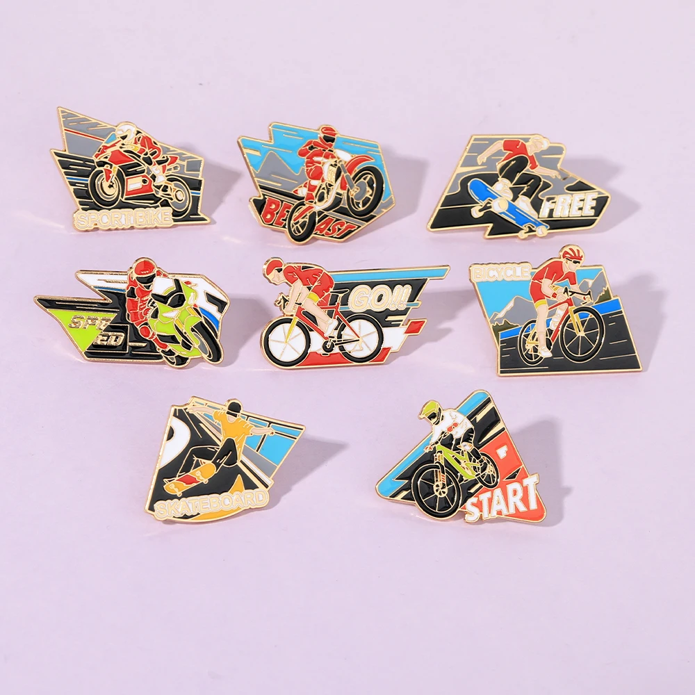 Sporty Beast Speed Motorcycle Enamel Brooches Start Go Sport Bike Bicycle Golden Pins Street Free Skateboard Badge