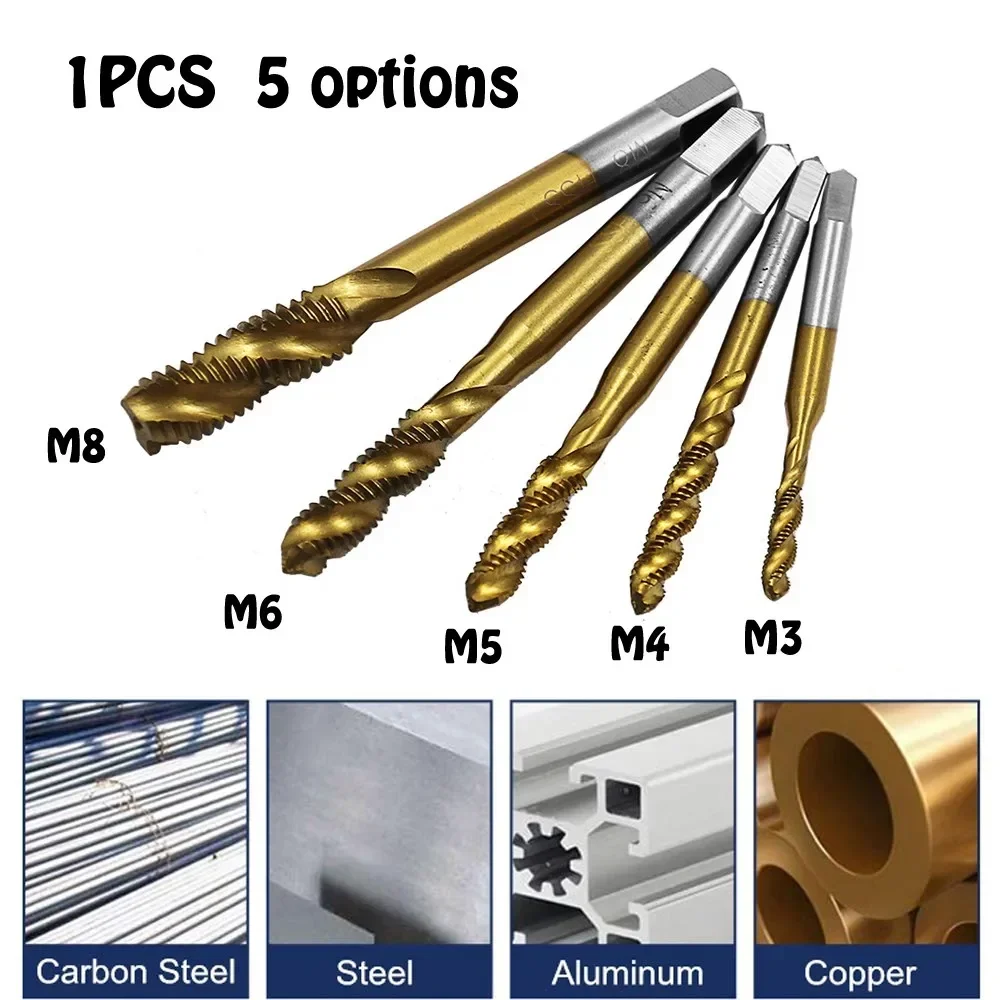 1Pc Spiral Hand Tap Titanium Plated Spiral Groove Machine Tap/M5/M6/M8 For Wood Iron Aluminum Thin Stainless Steel Tool