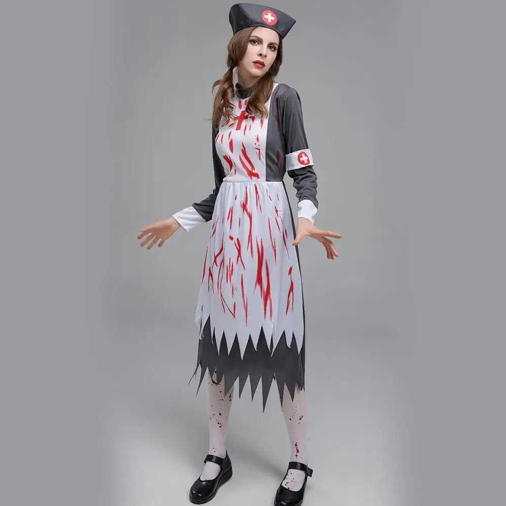Transfrontalier loween horreur Zombie infirmière jeu Costume Performance grande taille Zombie ow tenue femme traditionnelle...