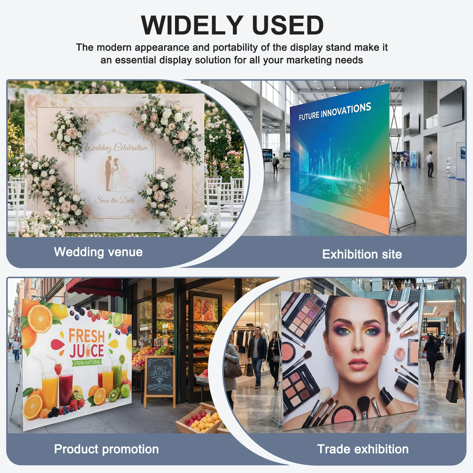 

Pop Up Display Stand with Storage Bag & Cable Ties Tension Fabric Collapsible Stand Lightweight for Wedding Exhibition Events