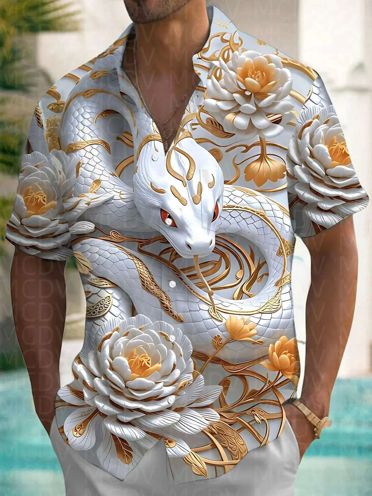 Snake Men's Hawaiian Shirt Stretch Easy Care Camp Shirt Big Tall