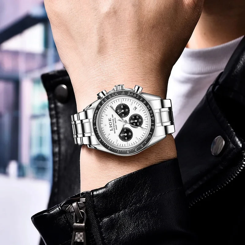 LIGE Mens Watches Business Quartz Wristwatch Stainless Steel Waterproof Chronograph Luminous Auto Date Watch for Men Male Clock