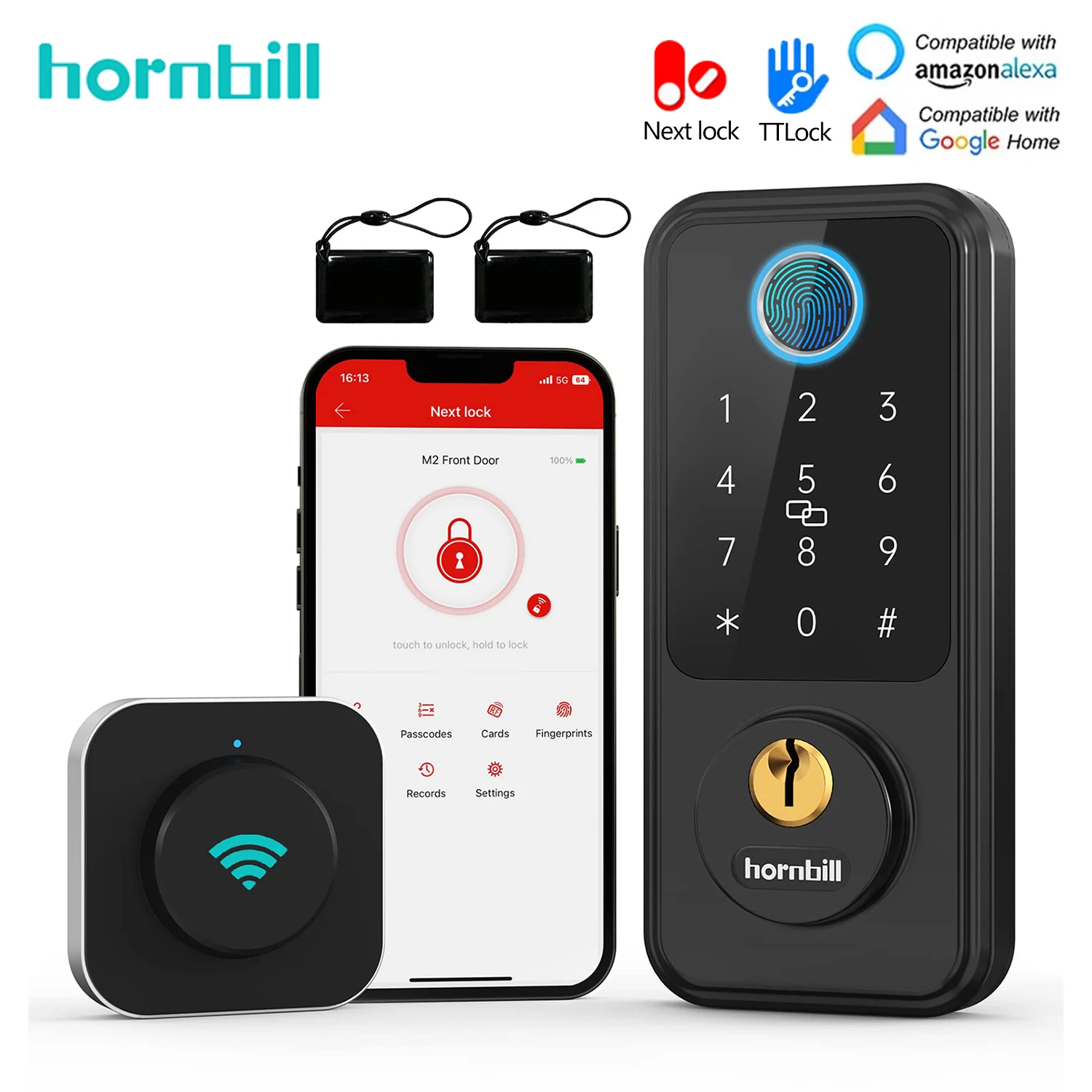 Hornbill Wifi Smart Door Lock Keyless Entry With G2 Gateway Fingerprint Deadbolt Locks Keypad Front Electronic Lock Remote Home