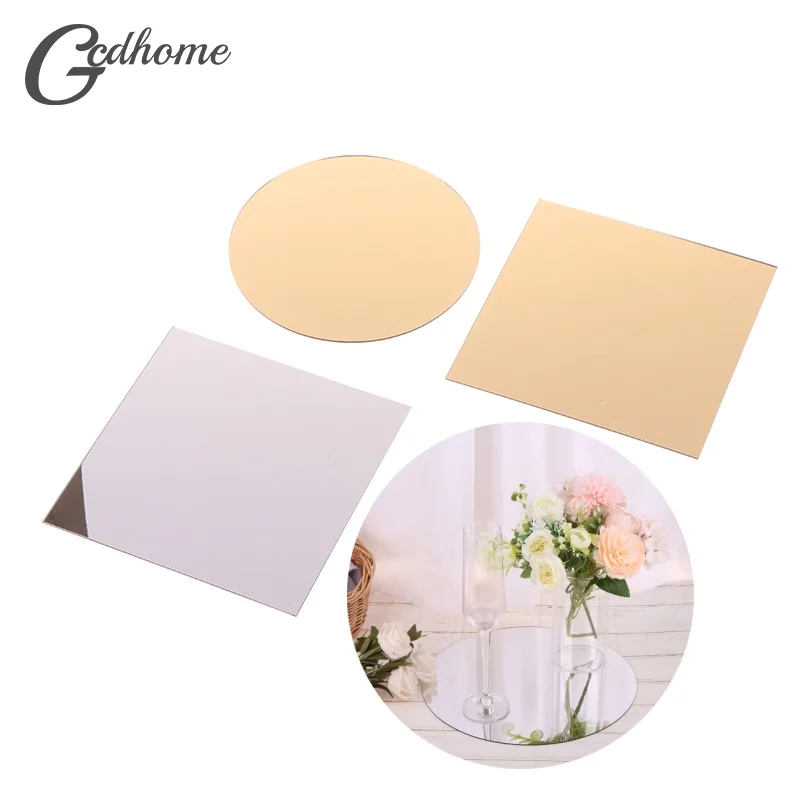 Round Square Mirror Glass Tray DIY Acrylic Candle Plates Wedding Party Table Centerpiece Decoration Large Capacity Platter Tiles