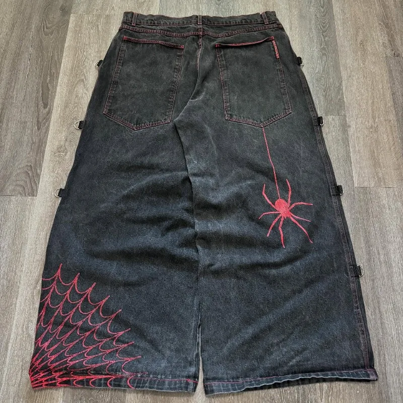 

Y2K Винтажные джинсы Harajuku Spider Web с принтом Черные свободные широкие брюки Хип-хоп Мужчины Женщины Панк-рок Уличная одежда Широкие джинсы