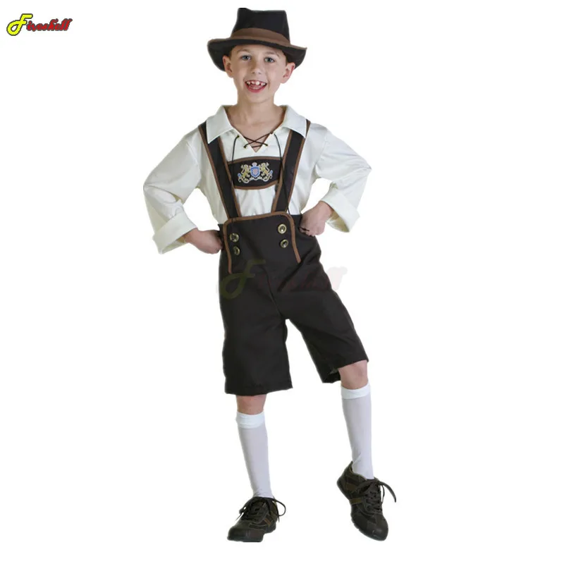 Halloween Oktoberfest Cosplay Costume Lederhosen Bavarian Octoberfest Beer Festival Cosplay Costumes  for Kids Boys Beer Costume