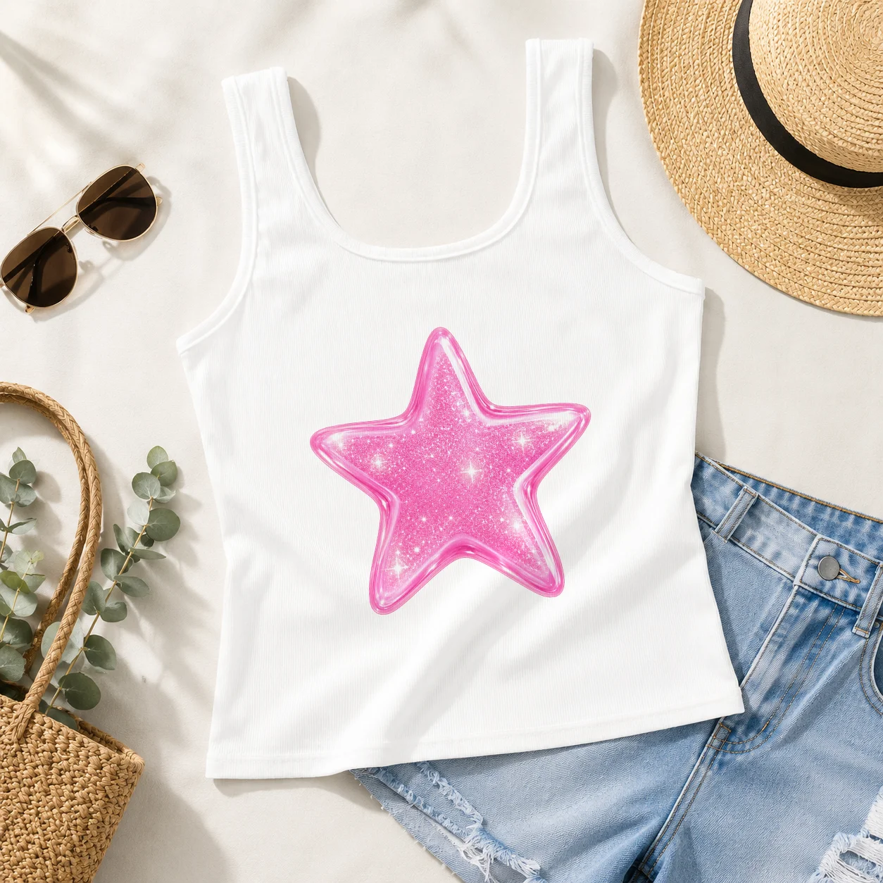 90s Clothes Vintage Fashion Crop Tops Casual Stars Ribbed Printed Graphics Tank Tops Summer  Sleeveless Y2K Style Street Camis