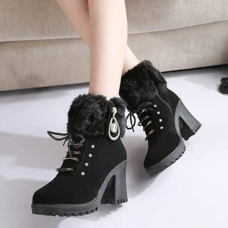 Suede Women Boots Winter Designer High Heels Shoes for Women 2024 New Short Plush High Platform Ankle Boots Elegant Botas Mujer