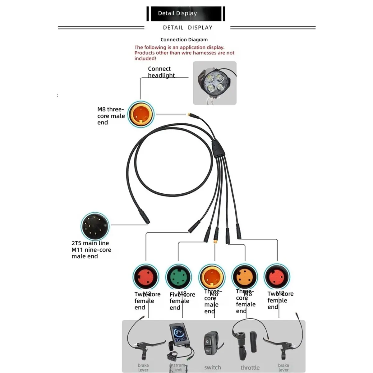 2T5 Electric Scooter Wire Connector,Waterproof Connector for Display Throttle Brake Headlight Brake Controller