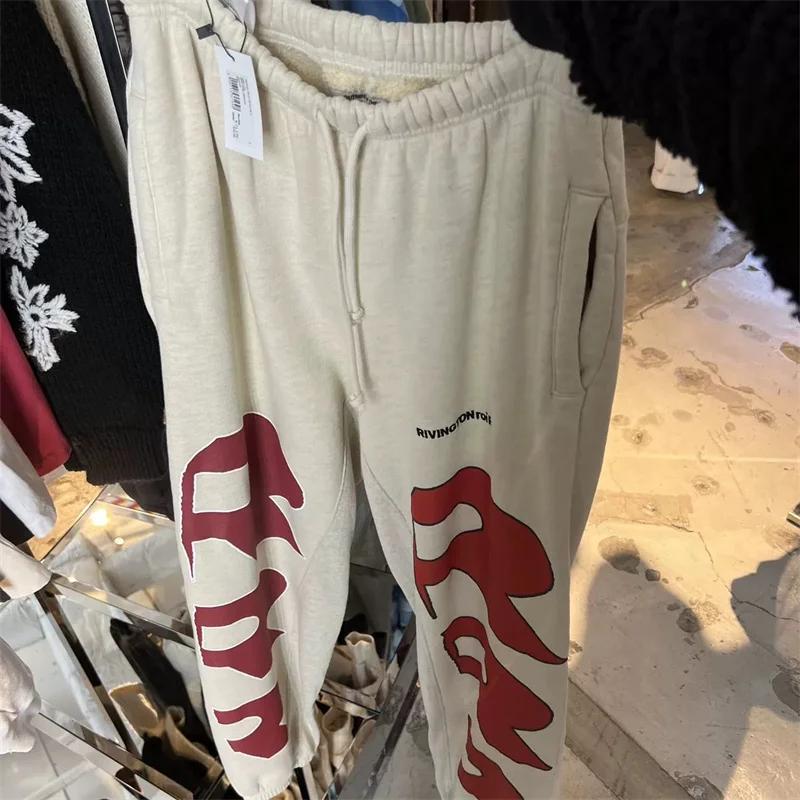 Red RRR123 Logo Sweatpants 2024fw Men Women Versatile Drawstring  Trousers Elastic Waist Sports Pants