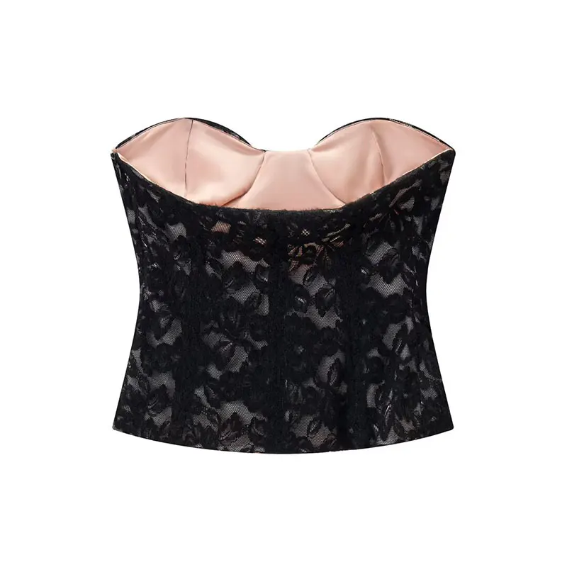 TFAFXY 2026 Sexy Chic Black Lace Party Tops Strapless vest Short Evening Club Corset Tops Fashion Y2K Girl Streetwear Tops