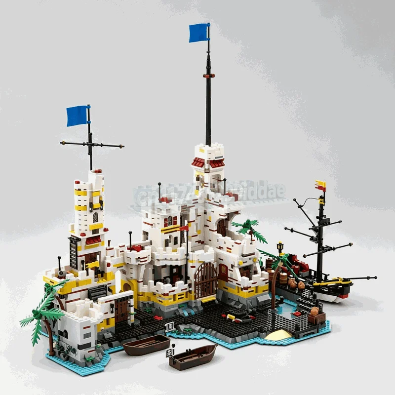 3757PCS Medieval Seaside Pirate Fortress Castle Model Custom Building Blocks DIY Assembly Scene Desktop Collection Display Gift