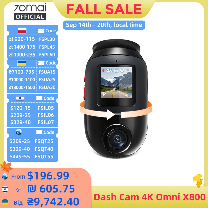 70mai Omni X800 4K Dash Cam 60fps Dual Channel