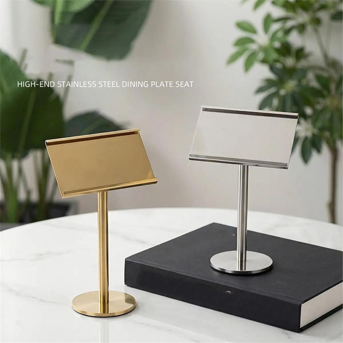 Light Weight Elegant Metal Desk Sign Stand for High End Hotel Buffet and Wine Displays Sliver