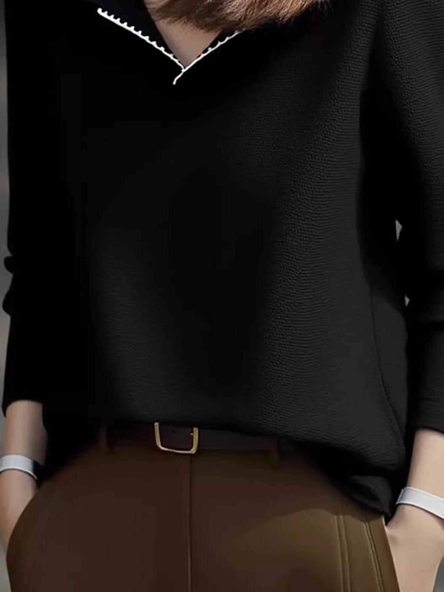 سترة نسائية محبوكة من Ele Long Sve بطبقة أساسية للتخسيس Sle Commute Faion قطع مستقيمة النسخة الكورية #2