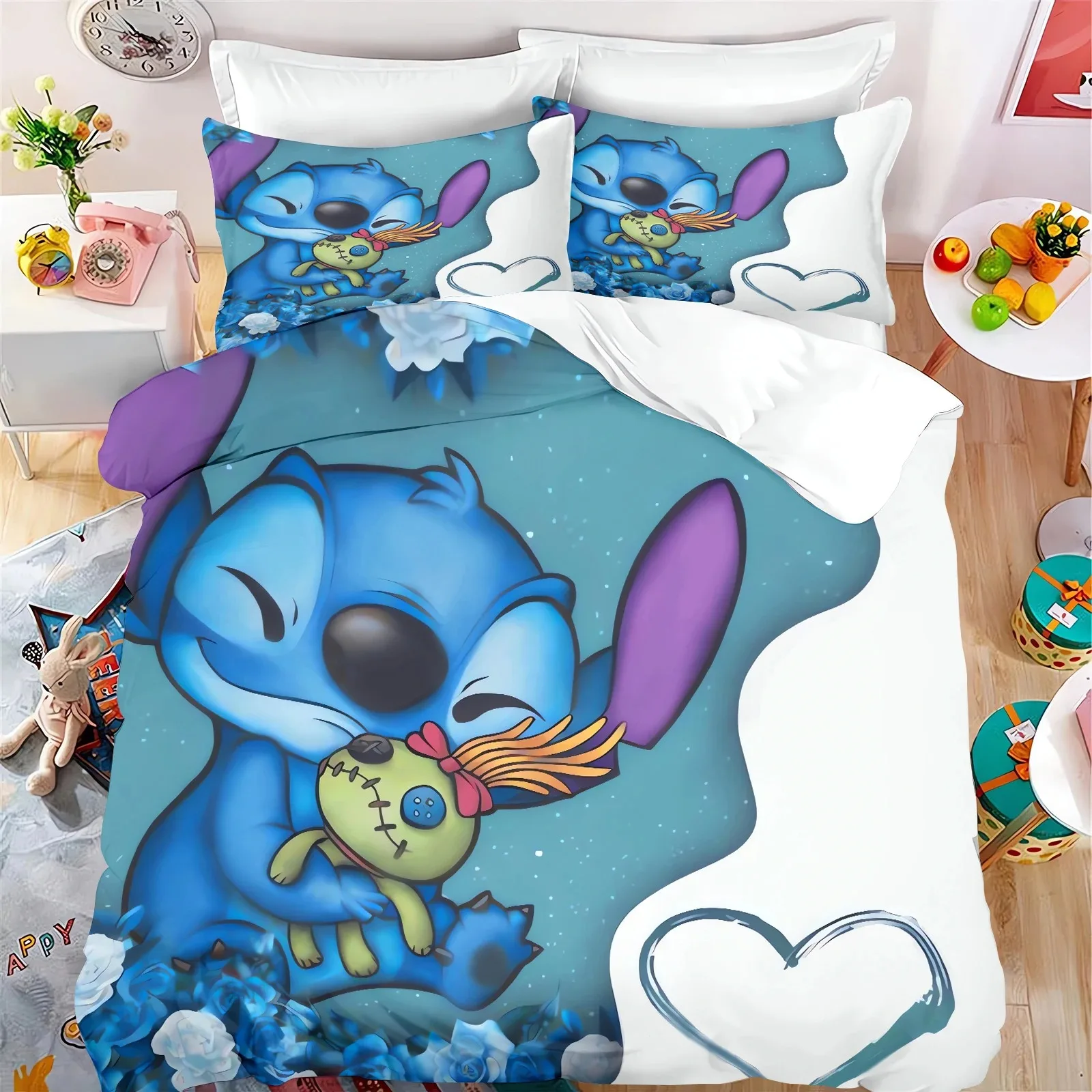 Disney Cartoon Lilo Stitch Duvet Cover Set,Bedding for Adult Kids Bed Set,3D Game Quilt Cover,Comforter Cover Bedding Set