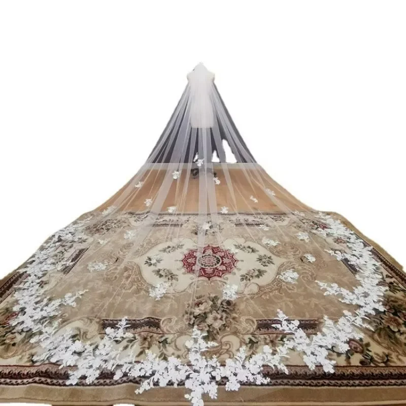 

Fashion Tulle Applique Long Veil, Bridal Accessories, Flower Lace