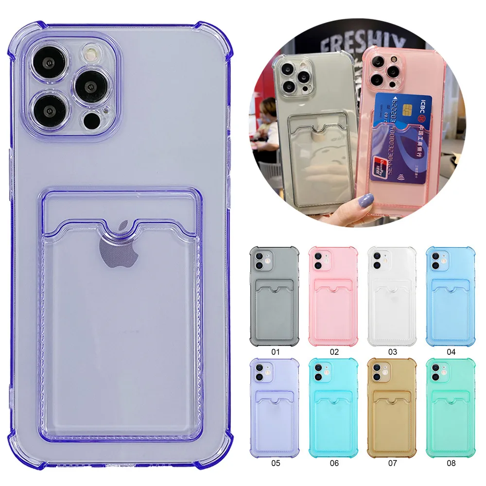 Clear Card Slot Bag Holder Cases for iPhone 13 12 11 Pro Max Mini X XS XR SE2 7 8 Plus Shockproof Soft Wallet Transparent Cover