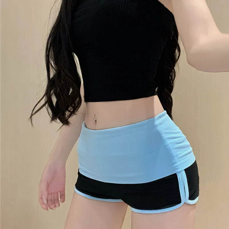 Low Waist Cuffed Casual Pants American Hot Girl Ins Style Color Block Sporty Fitness Three-quarter Length Straight Leg Trousers