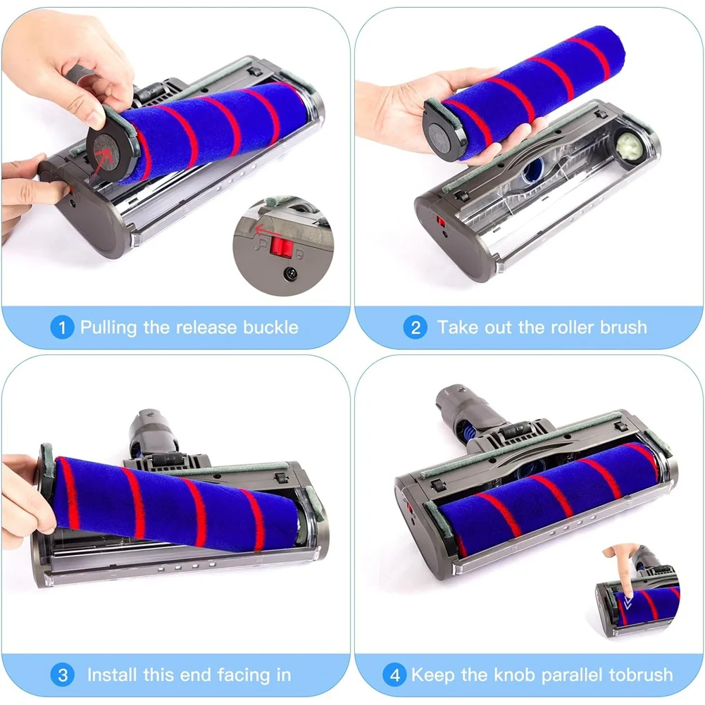 Cabezal de aspiradora para Dyson V7 V8 V10 V11 V15, cepillo de rodillo suave para suelos duros con luces LED verdes