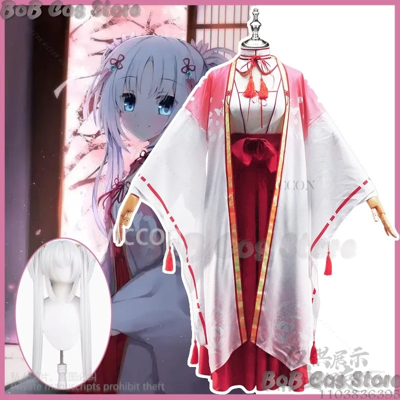 Tomotake Yoshino Anime Game Senren*Banka Cosplay Costume Japanese Kimono Dress Uniform Wig Cute Girl Women Halloween Customized