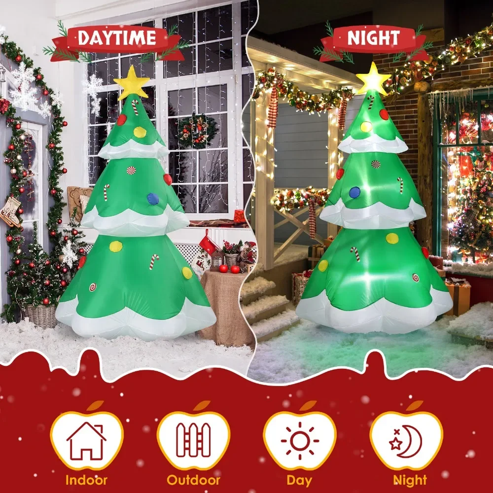 Decoração inflável de Natal iluminada de 6,9 pés, árvore de Natal inflável, decorações de quintal infláveis com luzes LED embutidas